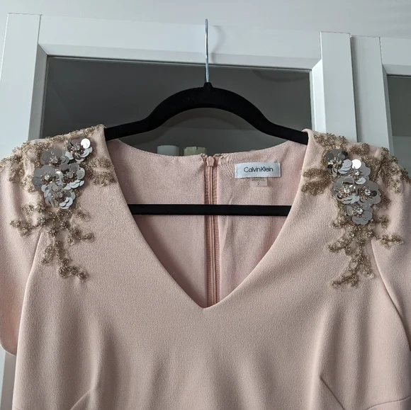 NWT Calvin Klein Blush Pink Dress with Beading - Picture 3 of 5